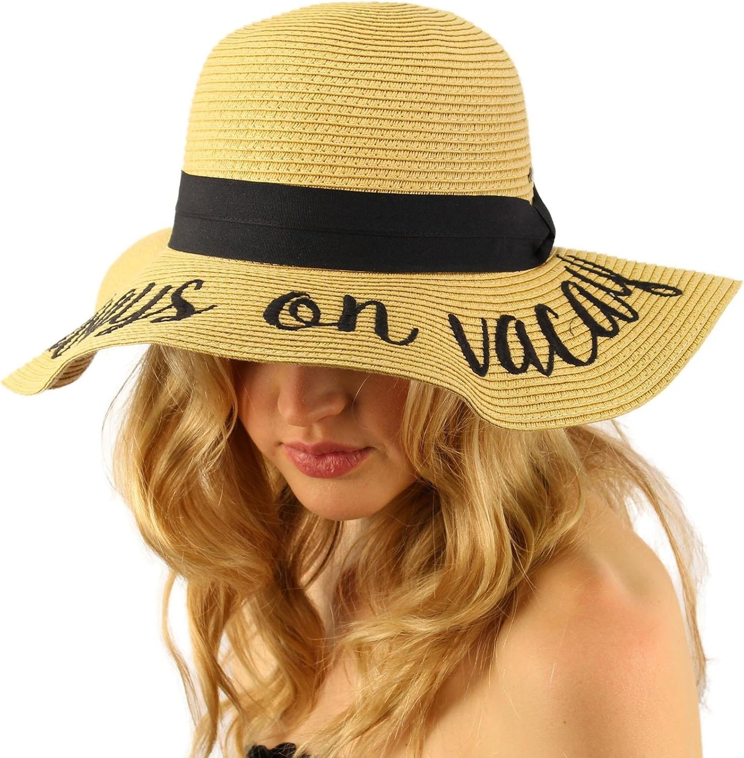 Always on Vacay Wide Brim 4 Summer Derby Beach Pool Floppy Dress Sun Hat