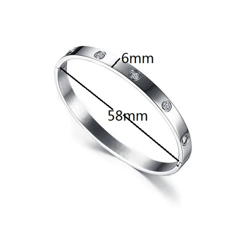 LUXURY Gold & Silver Stainless Steel Zircon Love Bangle with Screw for Woman and Man
