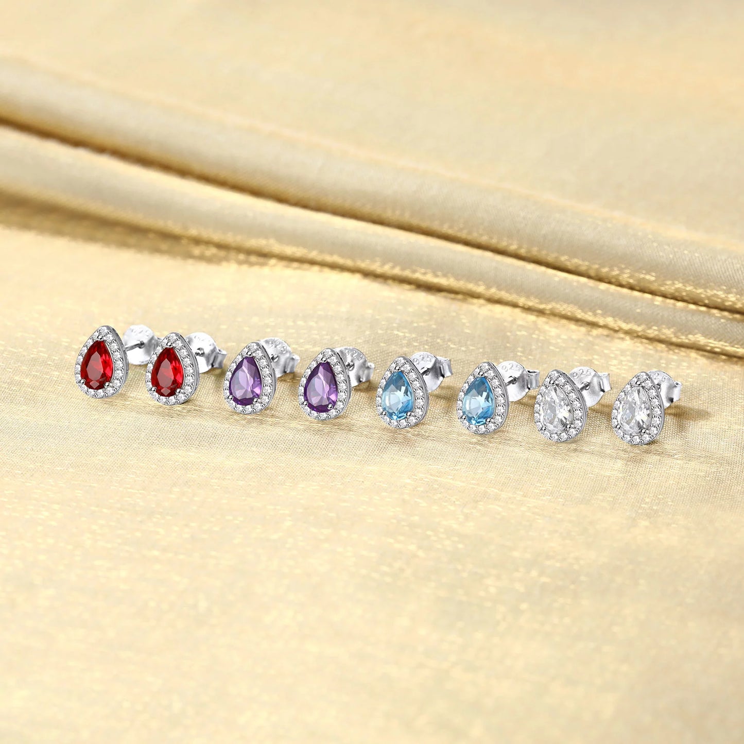 Bestyle 925 Sterling Silver April Birthstone Teardrop Cut Diamond Stud Earrings for Sensitive Ears