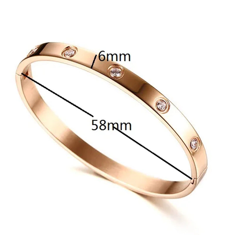LUXURY Gold & Silver Stainless Steel Zircon Love Bangle with Screw for Woman and Man