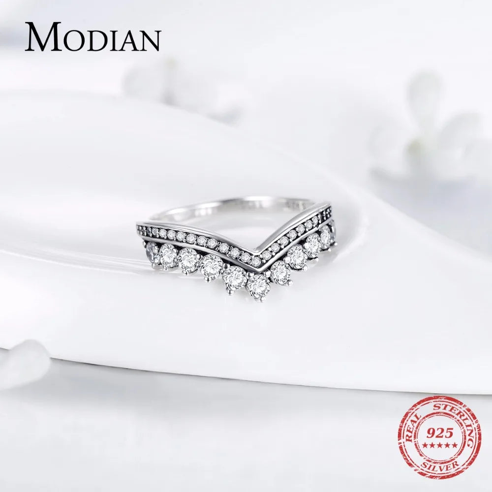 Fashion 100% Real 925 Sterling Zircon Crown Finger Ring Classic Stackable Silver Jewelry for Women Wedding Christmas Gift