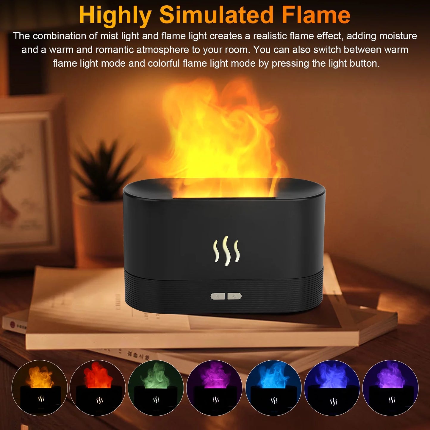  Hot Flame Air Humidifier Essential Oil Diffuser, TSV 3D USB 7 Color Light Aroma Diffuser for Home, Office, Spa, Gym