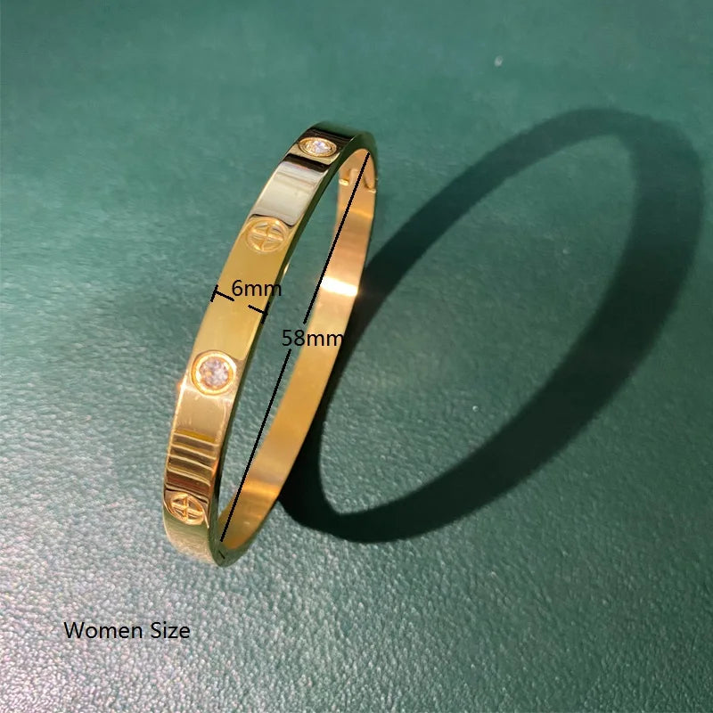 LUXURY Gold & Silver Stainless Steel Zircon Love Bangle  with Screw for Woman and Man 