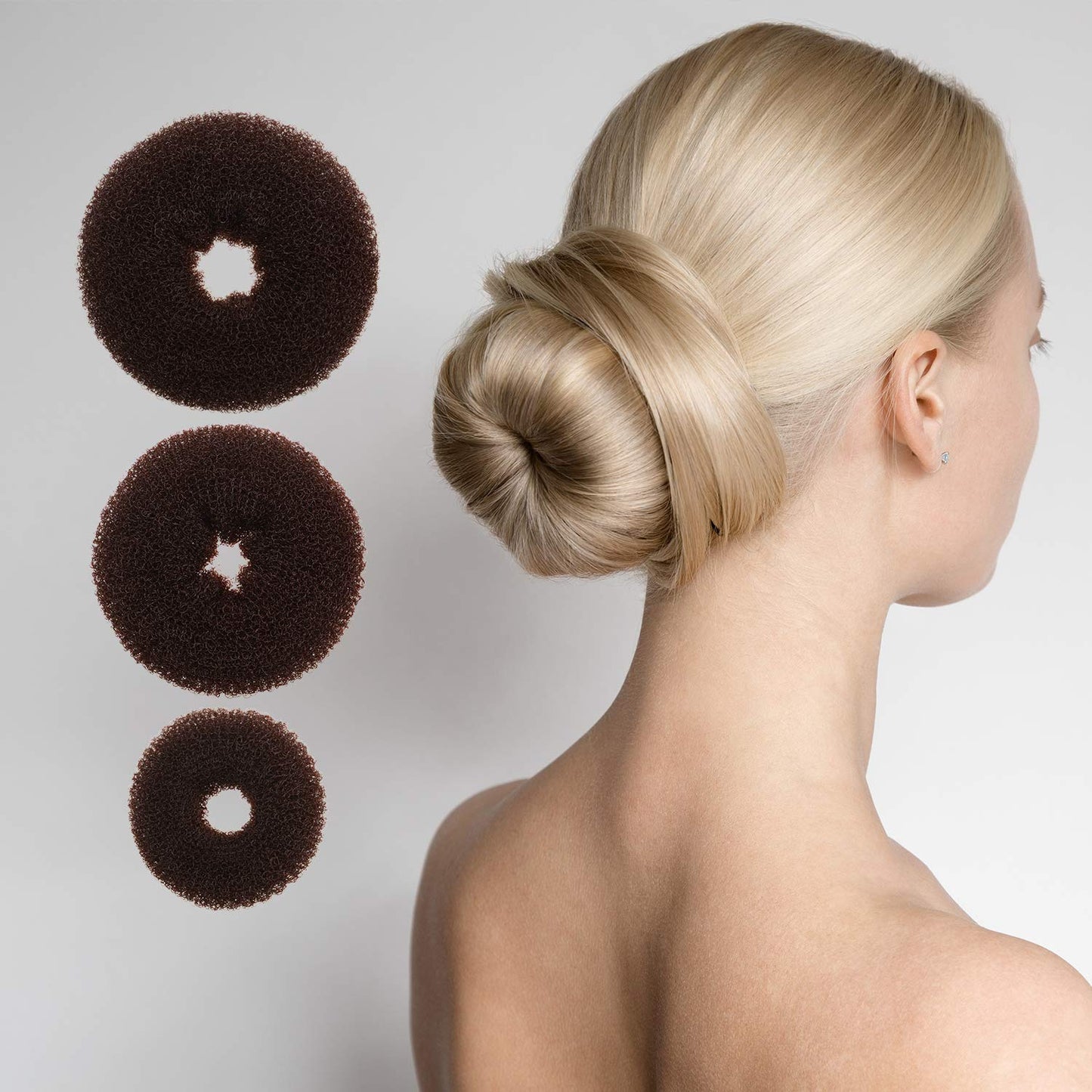 9 Pieces Doughnut Bun Ring Style Set with 12 Pieces Hair Elastic Bands Ties and 32 Pieces Bobby Pins for Women(Black, Brown, Beige)