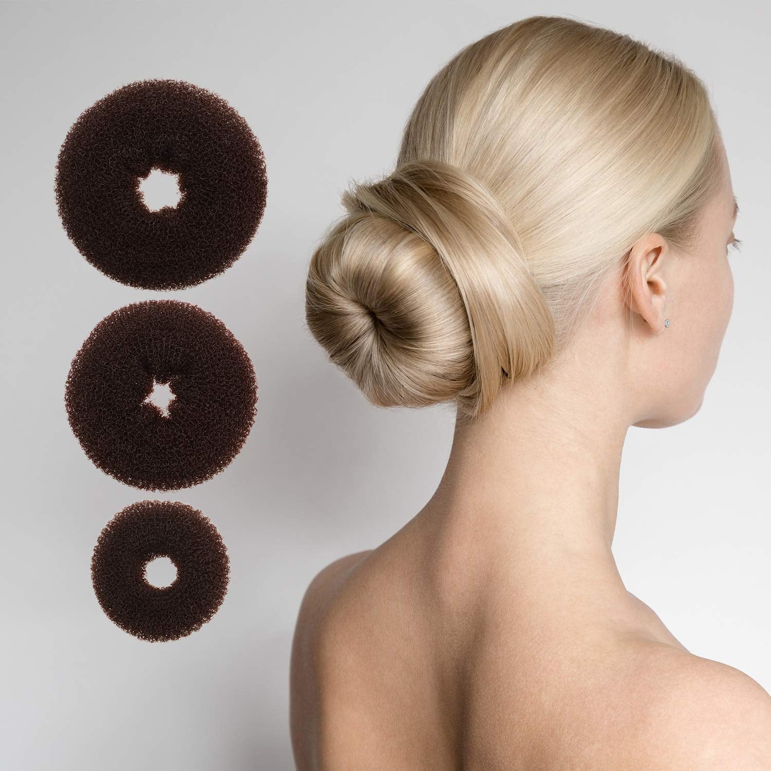9 Pieces Doughnut Bun Ring Style Set with 12 Pieces Hair Elastic Bands Ties and 32 Pieces Bobby Pins for Women(Black, Brown, Beige)