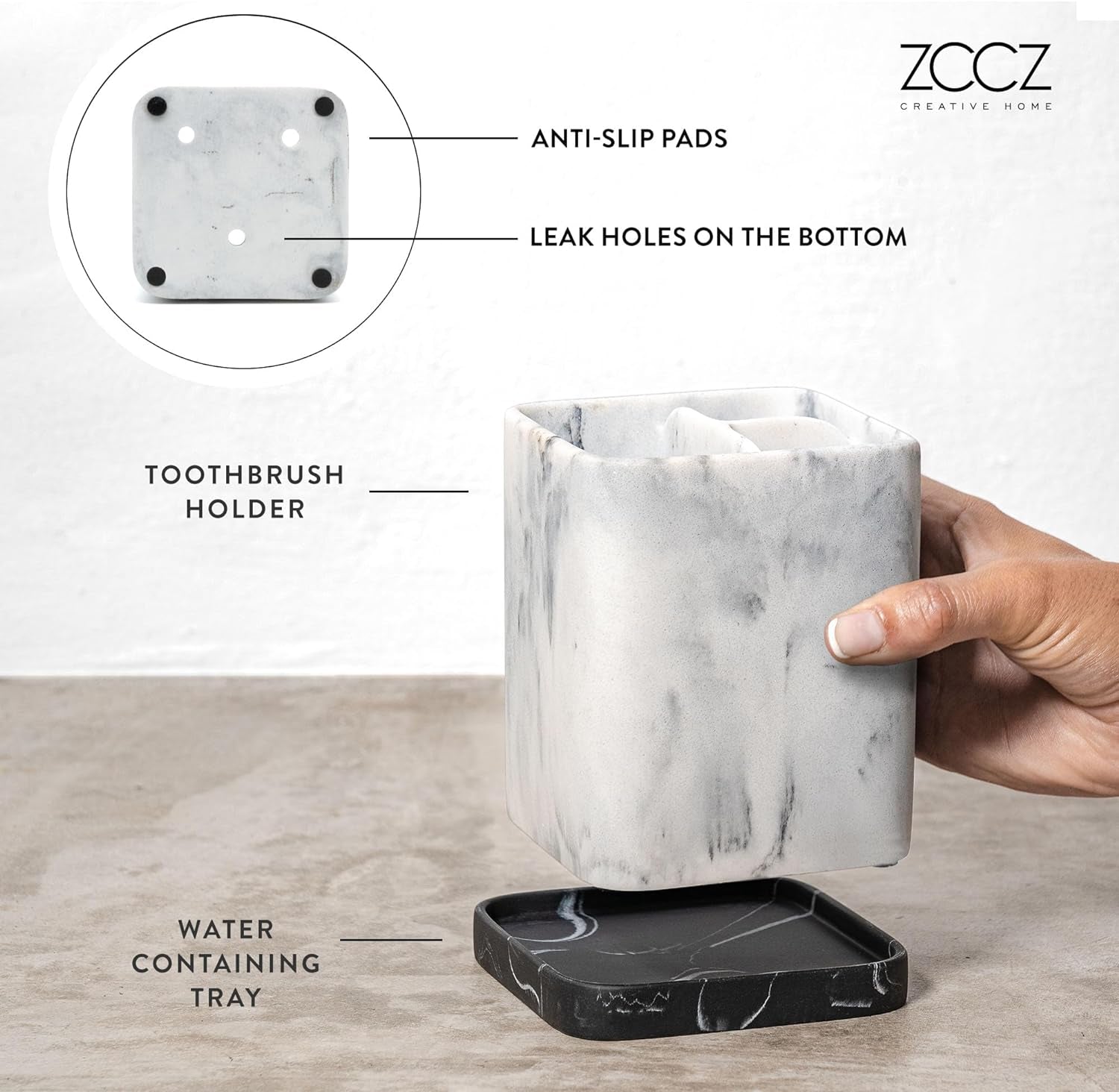  Countertop Marble Stand Bathroom Organizer with Detachable Tray