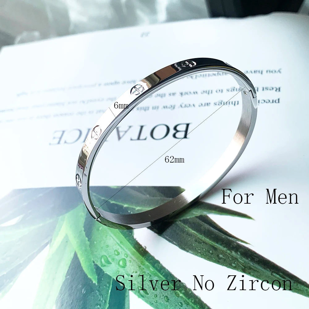 LUXURY Gold & Silver Stainless Steel Zircon Love Bangle  with Screw for Woman and Man 