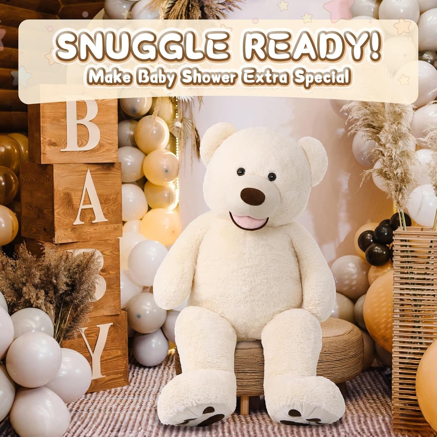 Preciousz Giant Teddy Bear, 39Inch Large Stuffed Animals with Big Footprints Plush Stuffed Bears Gifts for Kids, Beige
