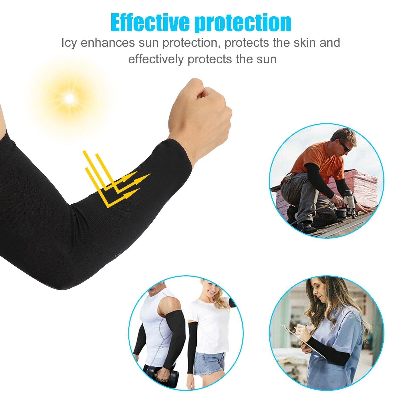 3 Pairs of Cooling Arm Sleeves, Eeekit UV Sun Protection Arm Sleeves for Men Women, Long Ice Silk Sun Protective Arm Sleeves Cover for Cycling Outdoor Sports Golf Running, 13.8Inch