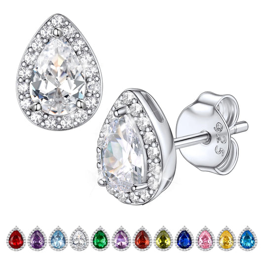 Bestyle 925 Sterling Silver April Birthstone Teardrop Cut Diamond Stud Earrings for Sensitive Ears