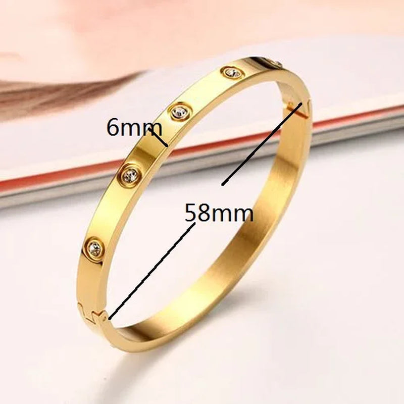LUXURY Gold & Silver Stainless Steel Zircon Love Bangle  with Screw for Woman and Man 