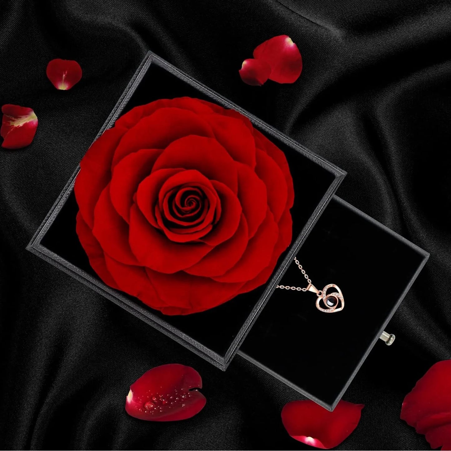 Eternal Rose "I Love You" Necklace with Red Rose Pendant