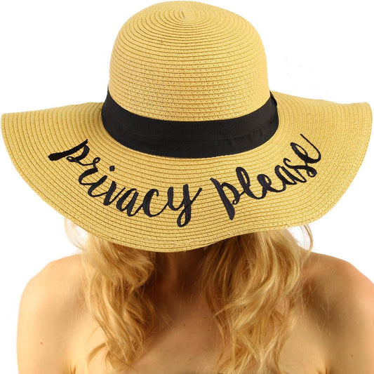 Fun Verbiage Elegant Wide Brim 4" Summer Derby Beach Pool Floppy Dress Sun Hat