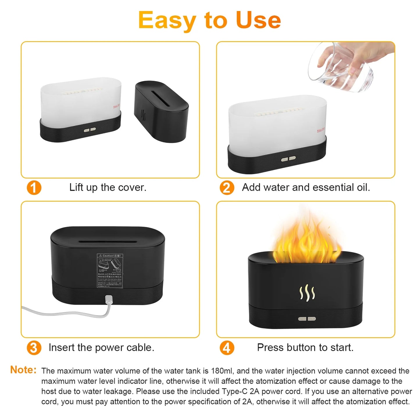  Hot Flame Air Humidifier Essential Oil Diffuser, TSV 3D USB 7 Color Light Aroma Diffuser for Home, Office, Spa, Gym