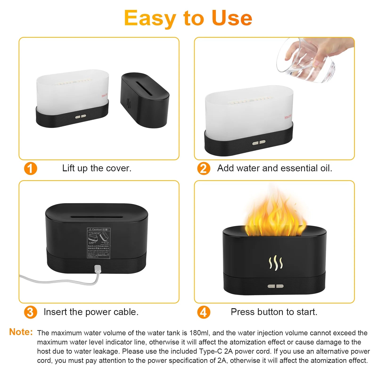  Hot Flame Air Humidifier Essential Oil Diffuser, TSV 3D USB 7 Color Light Aroma Diffuser for Home, Office, Spa, Gym