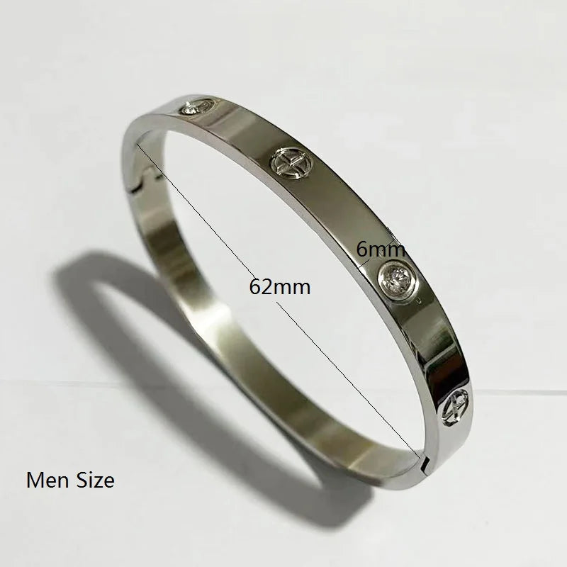 LUXURY Gold & Silver Stainless Steel Zircon Love Bangle  with Screw for Woman and Man 