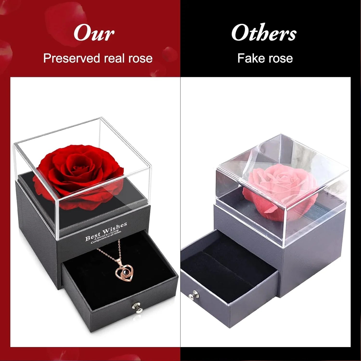 Eternal Rose "I Love You" Necklace with Red Rose Pendant