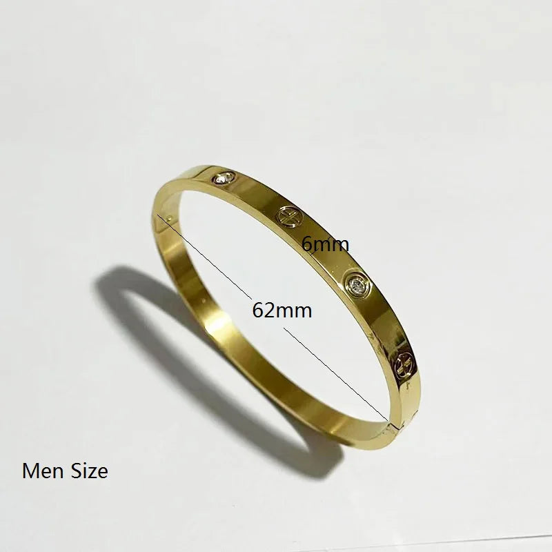 LUXURY Gold & Silver Stainless Steel Zircon Love Bangle  with Screw for Woman and Man 