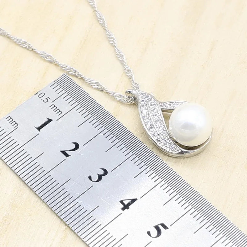 Elegant and Luxurious White Freshwater Zircon Pearl Silver 925 Jewelry Set for Women 