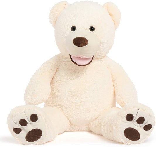 Preciousz Giant Teddy Bear, 39Inch Large Stuffed Animals with Big Footprints Plush Stuffed Bears Gifts for Kids, Beige