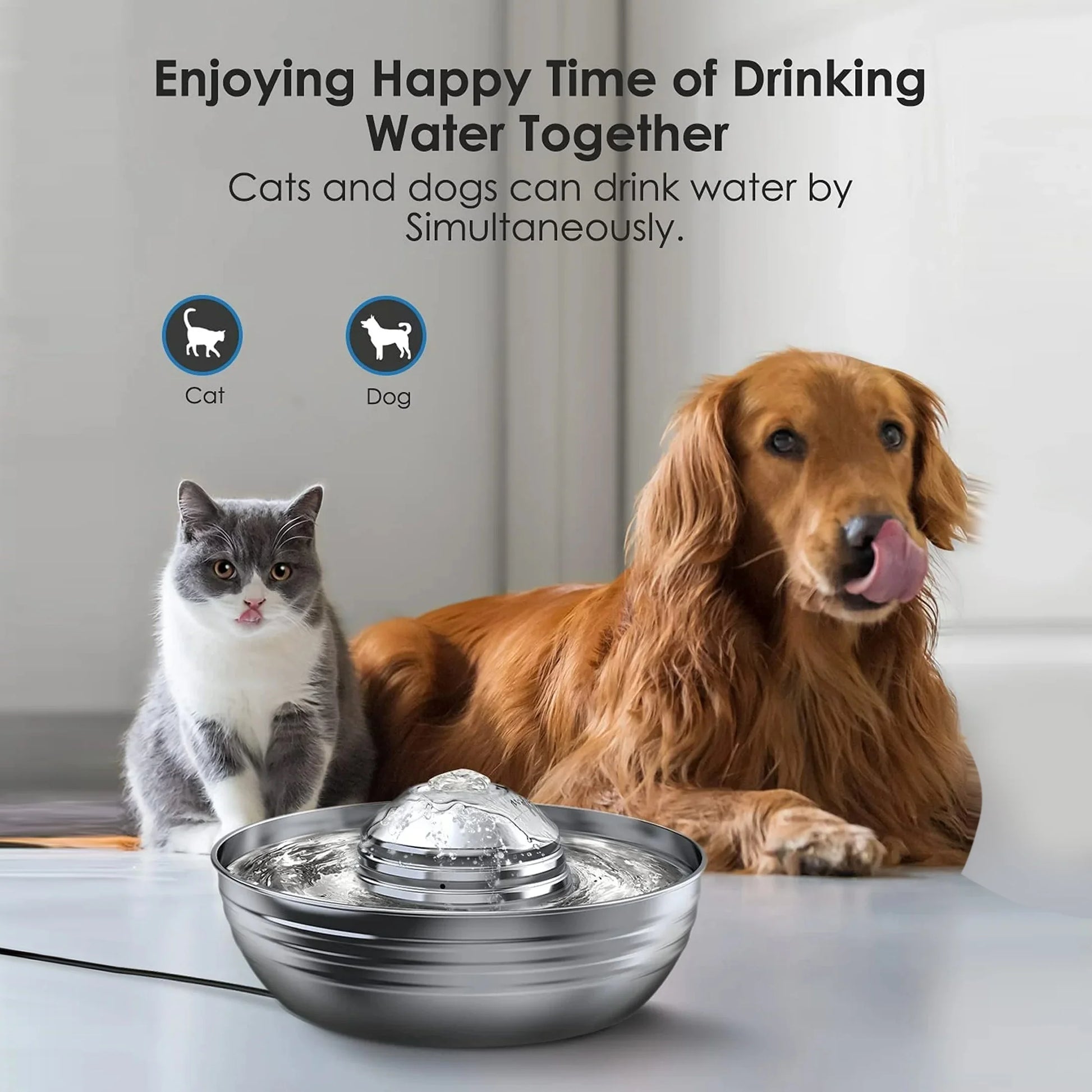 Oneisall 2L/67Oz Cat Water Fountain, 304 Stainless Steel Water Fountain for Cats Inside, Pet Water Fountain with 3 Filters & Quiet Pump, Cat Water Bowl with Automatic Filtration System - Silver