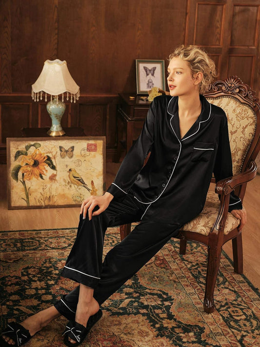 Lola's High Quality Silk Satin Set Soft Loungewear /Pj Button down Long Sleeve  2 Piece S-XL