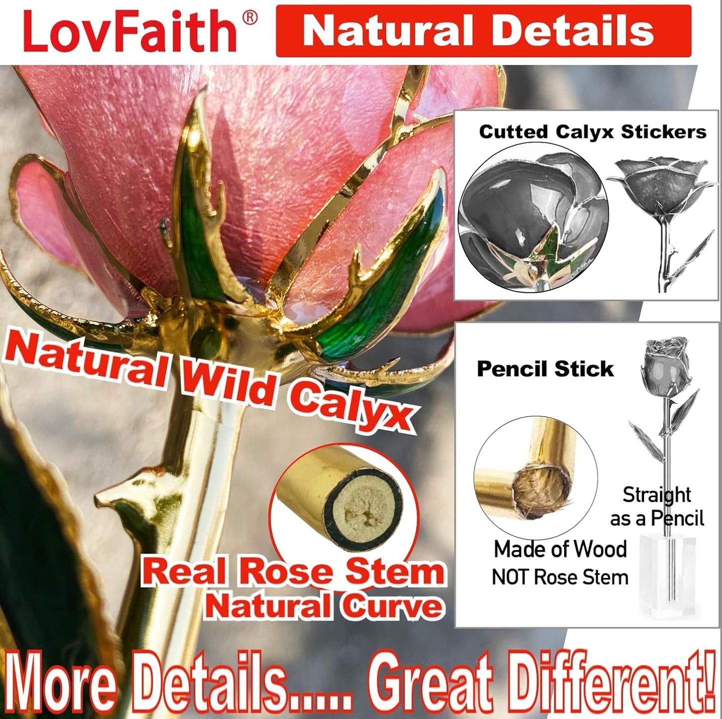 Luxurious Real Rose Dipped 24K Gold with Crystal Stand (C41. Pink -Thick Gold Blooming)