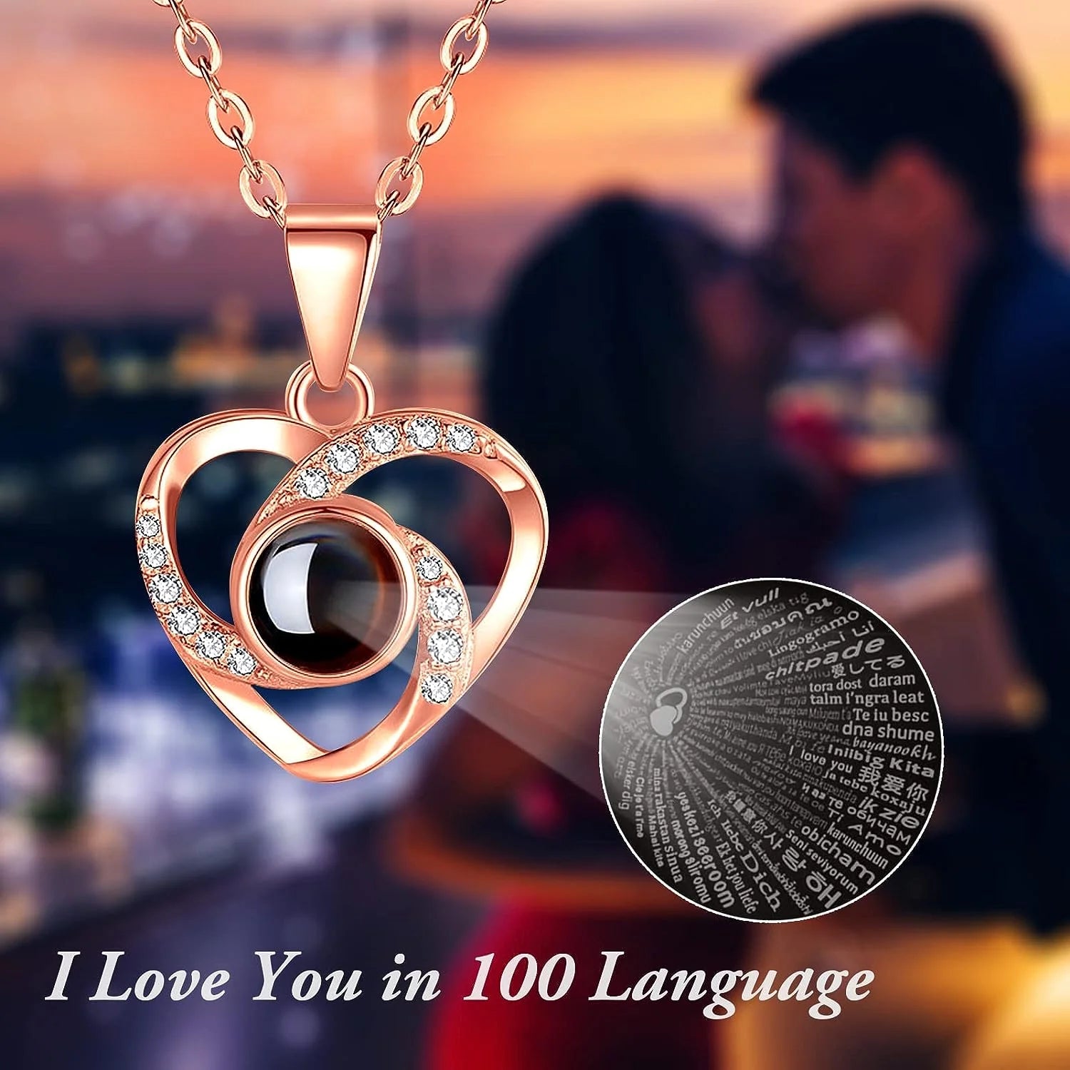 Eternal Rose "I Love You" Necklace with Red Rose Pendant
