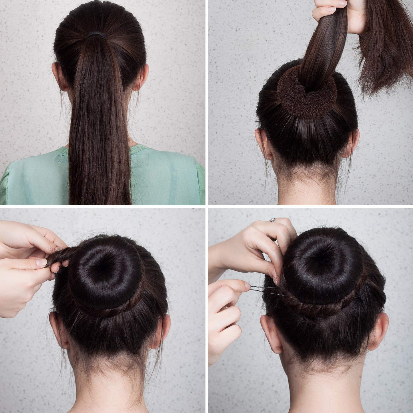 9 Pieces Doughnut Bun Ring Style Set with 12 Pieces Hair Elastic Bands Ties and 32 Pieces Bobby Pins for Women(Black, Brown, Beige)