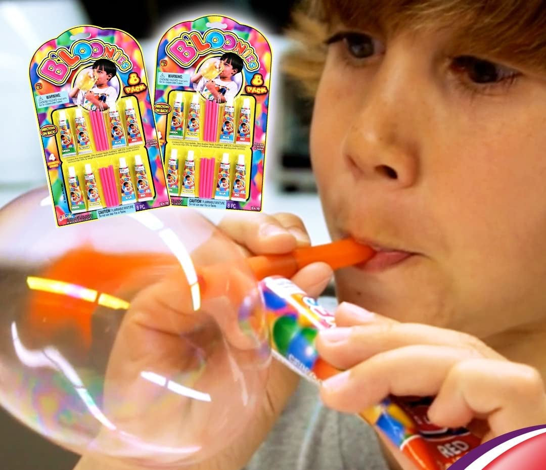Bloonies Magic Plastic Bubbles Balloons Variety Pack (8 Tubes per Pack)| Kids Super Elastic | Blow up Balloons with Straw | Party Favors and Gifts Fidget Toy. 774-1A