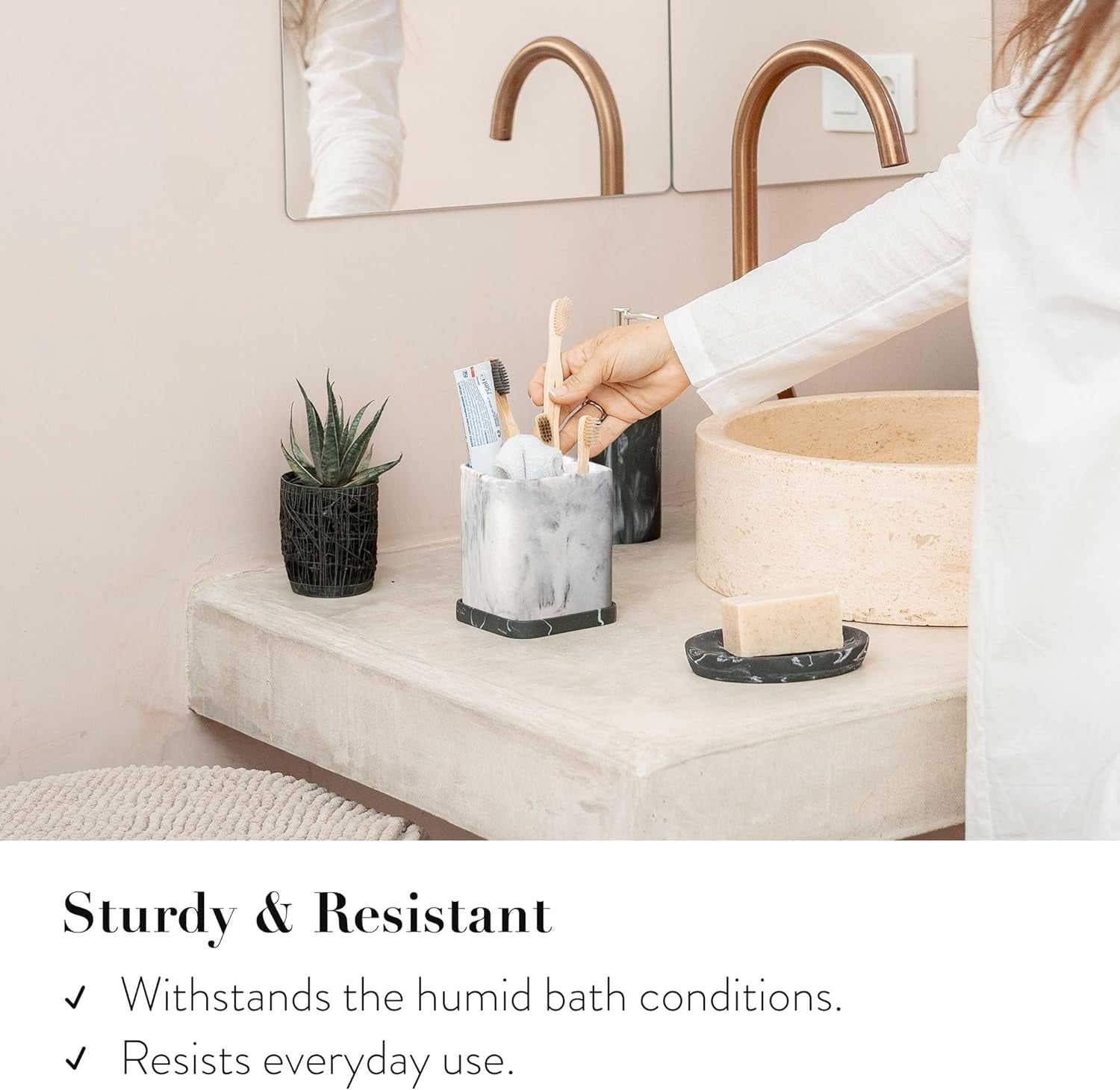  Countertop Marble Stand Bathroom Organizer with Detachable Tray