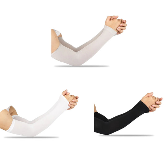 3 Pairs of Cooling Arm Sleeves, Eeekit UV Sun Protection Arm Sleeves for Men Women, Long Ice Silk Sun Protective Arm Sleeves Cover for Cycling Outdoor Sports Golf Running, 13.8Inch