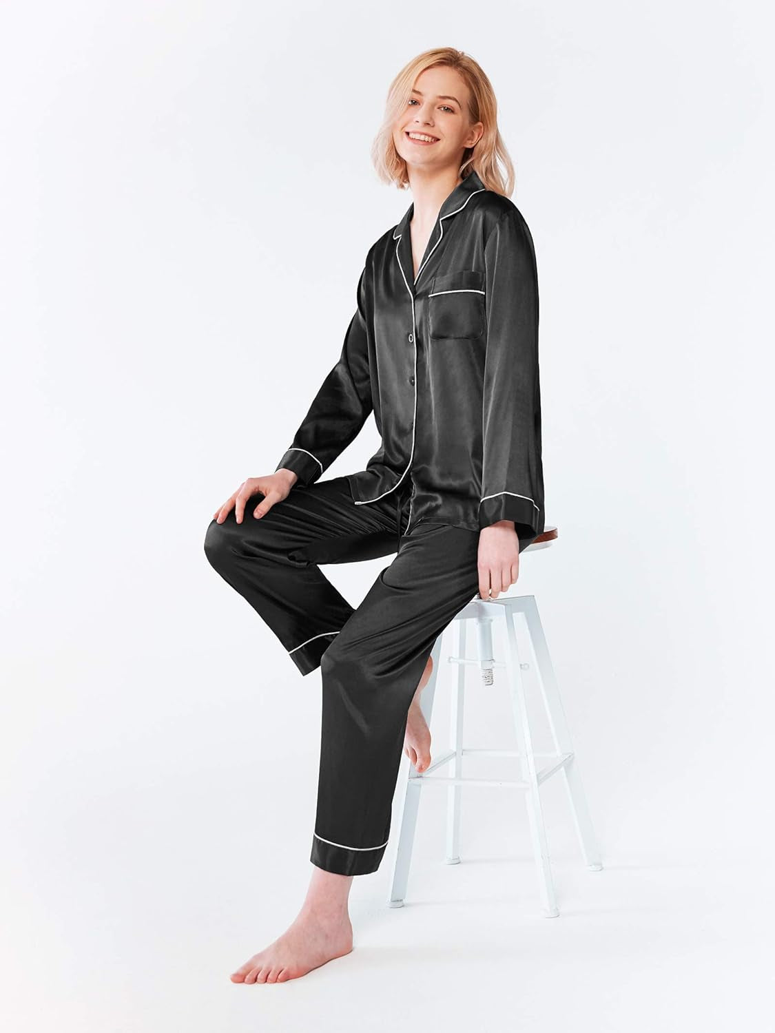Lola's High Quality Silk Satin Set Soft Loungewear /Pj Button down Long Sleeve  2 Piece S-XL