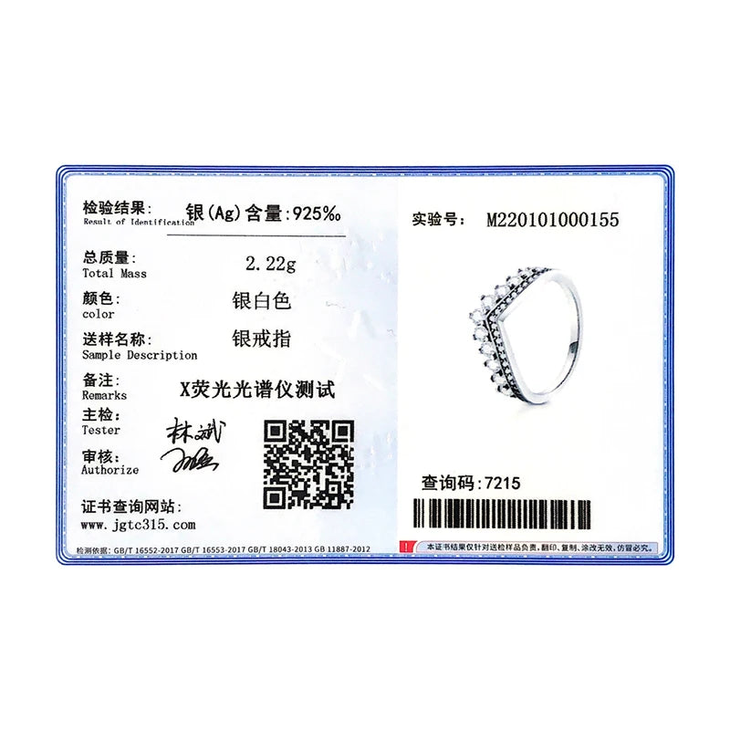 Fashion 100% Real 925 Sterling Zircon Crown Finger Ring Classic Stackable Silver Jewelry for Women Wedding Christmas Gift