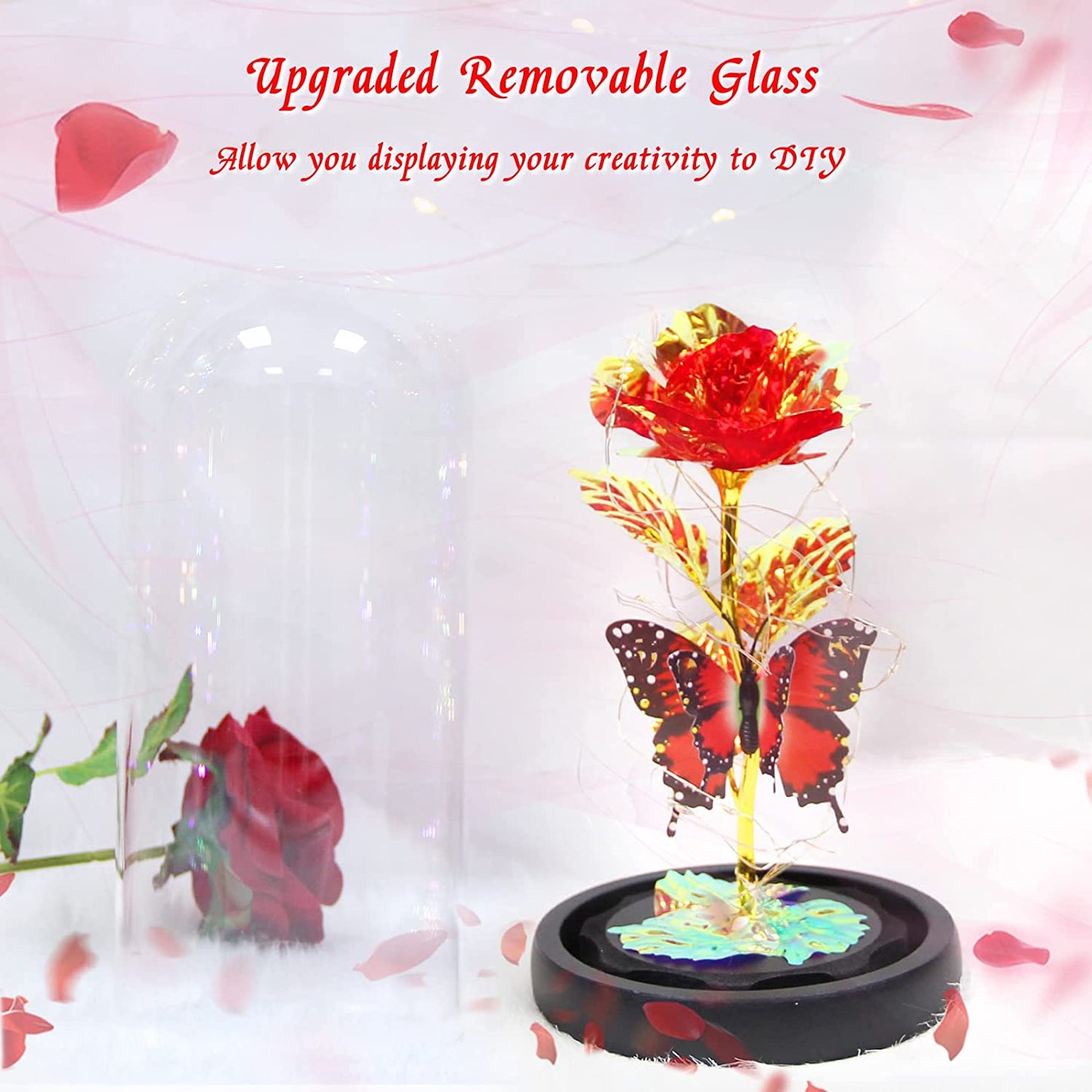  Enchanted Infinity Rose in Glass Dome,  Luxurious Gift 