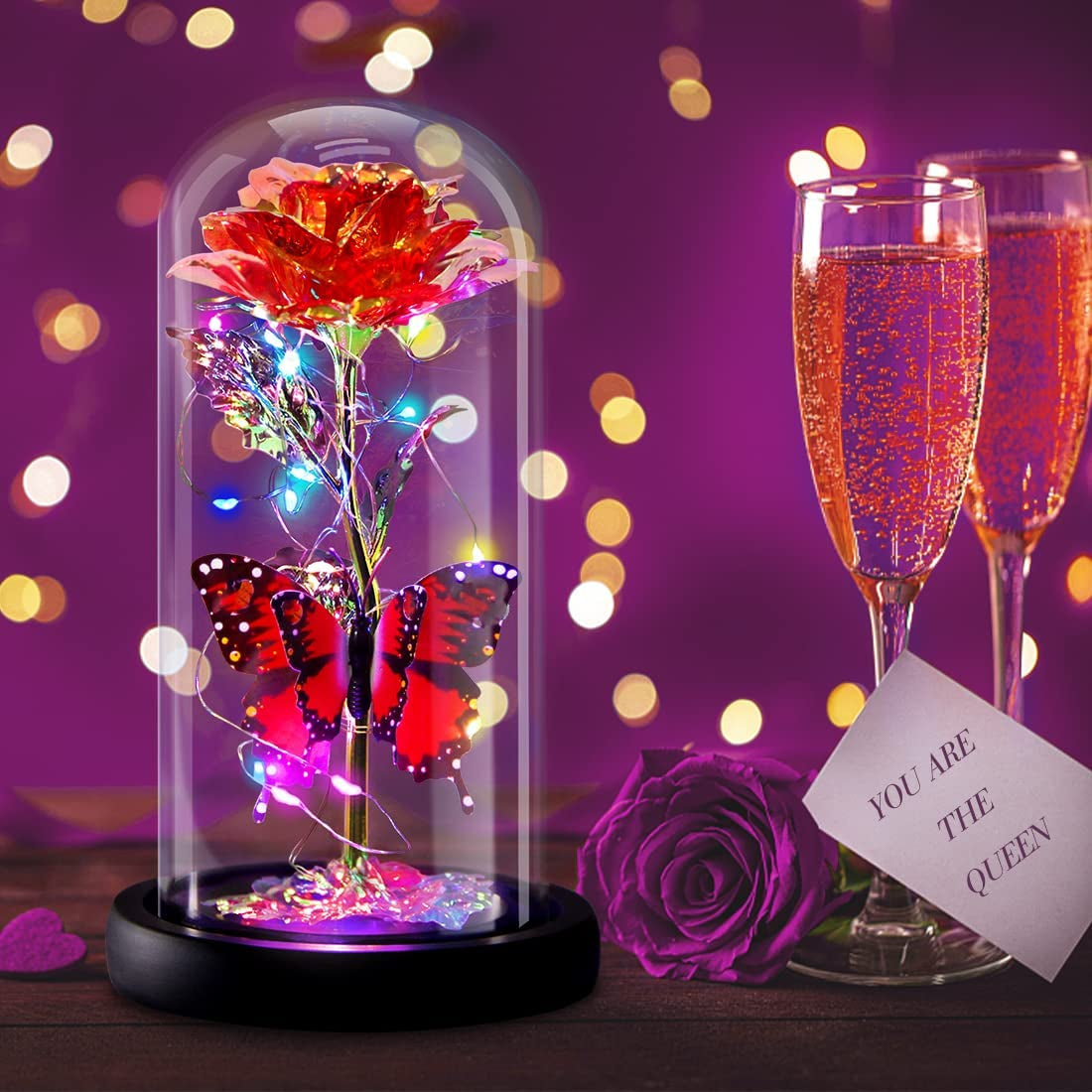  Enchanted Infinity Rose in Glass Dome,  Luxurious Gift 