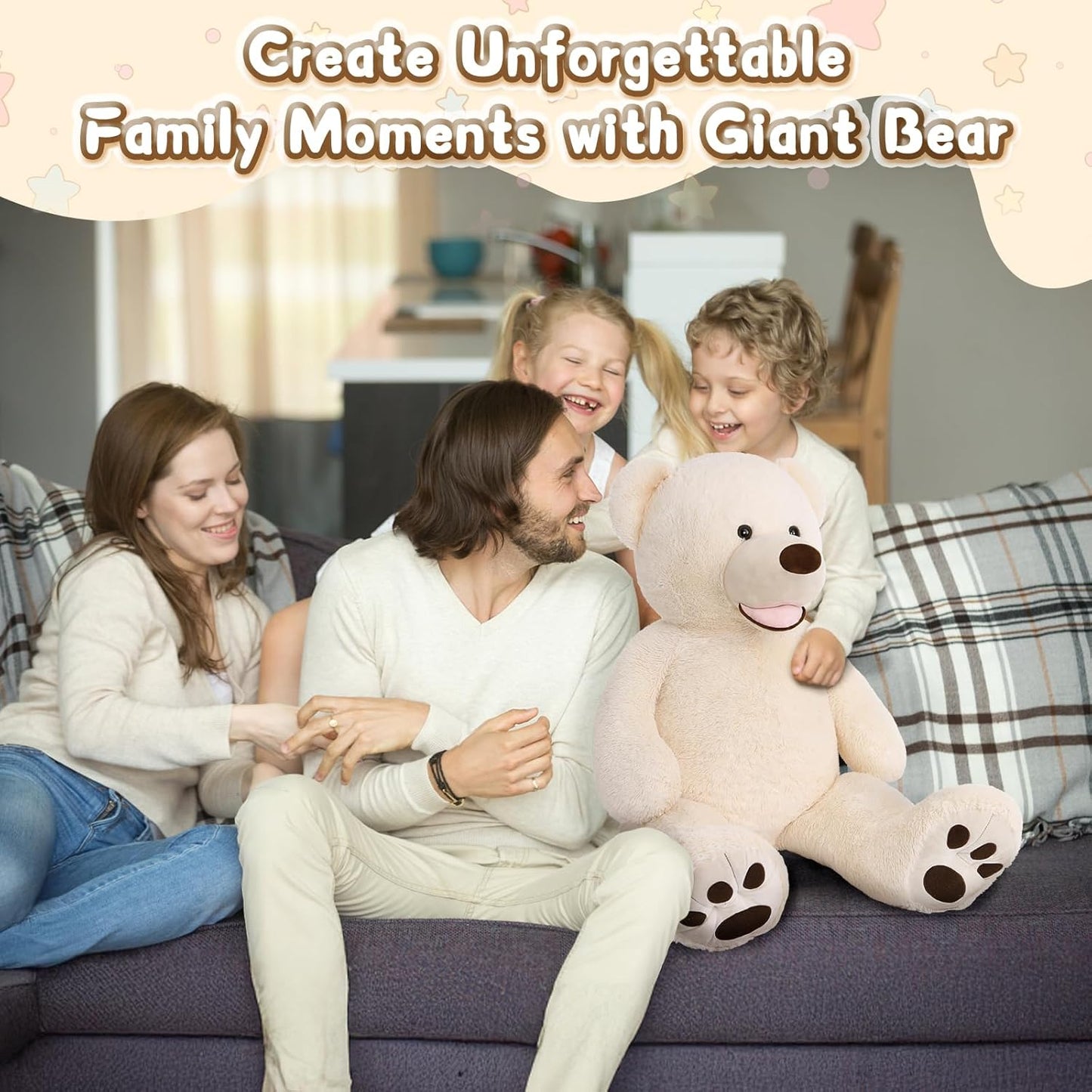 Preciousz Giant Teddy Bear, 39Inch Large Stuffed Animals with Big Footprints Plush Stuffed Bears Gifts for Kids, Beige