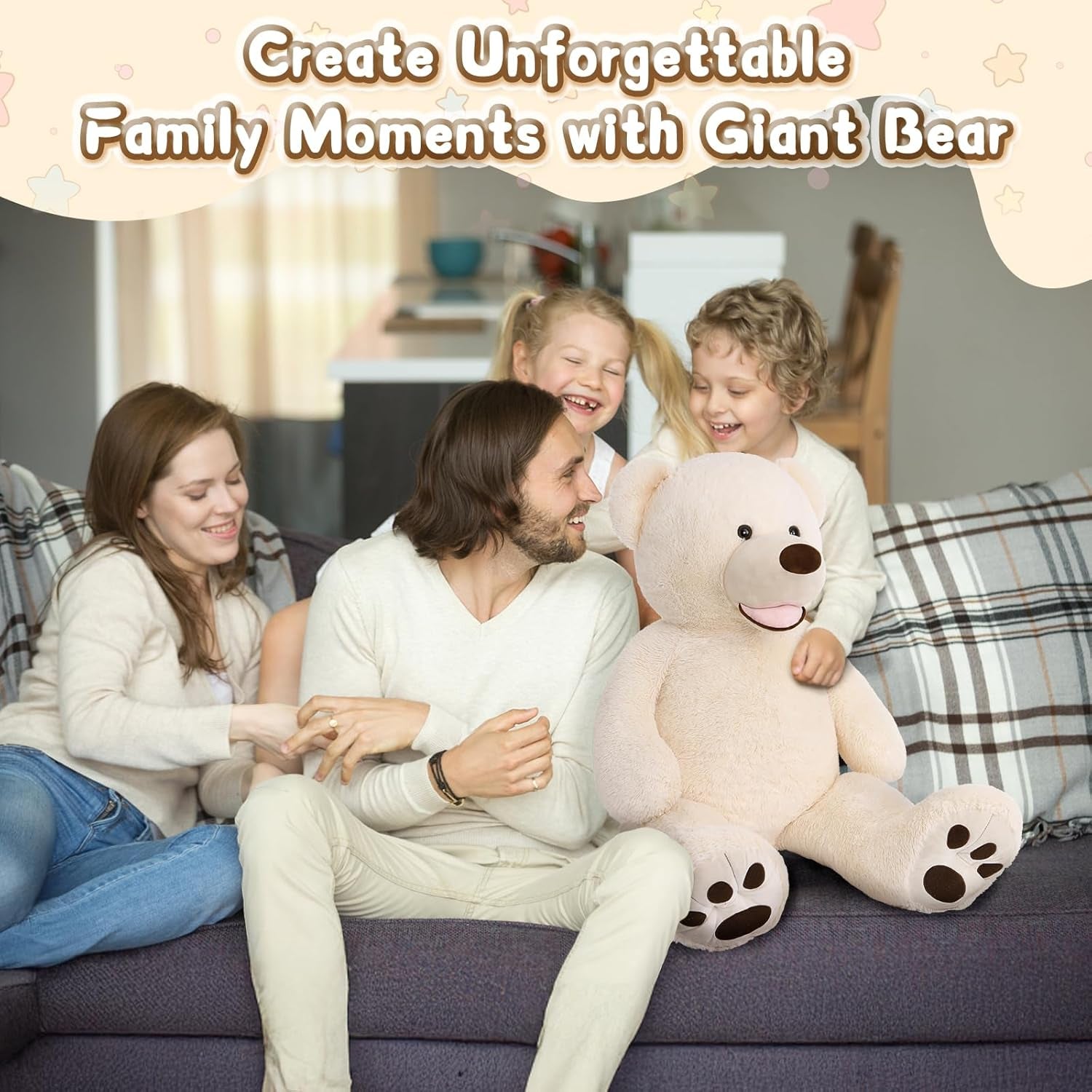 Preciousz Giant Teddy Bear, 39Inch Large Stuffed Animals with Big Footprints Plush Stuffed Bears Gifts for Kids, Beige
