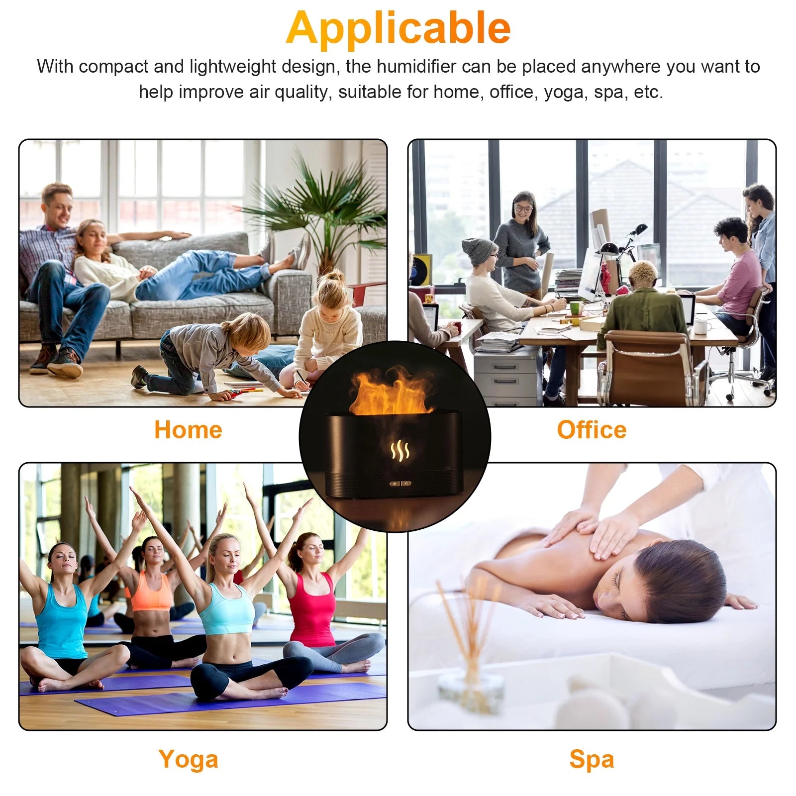  Hot Flame Air Humidifier Essential Oil Diffuser, TSV 3D USB 7 Color Light Aroma Diffuser for Home, Office, Spa, Gym