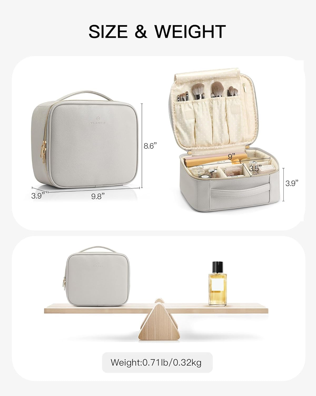 Lola's Travel Makeup Cosmetic Case Organizer Portable Storage Bag with Adjustable Divider（Gray）