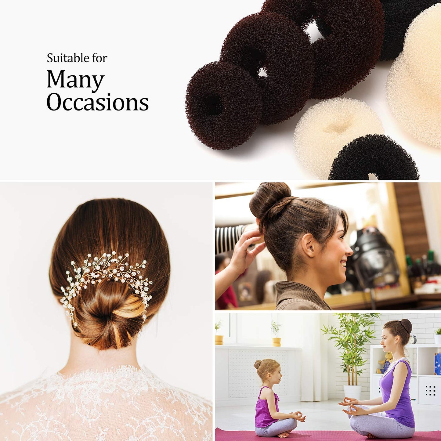 9 Pieces Doughnut Bun Ring Style Set with 12 Pieces Hair Elastic Bands Ties and 32 Pieces Bobby Pins for Women(Black, Brown, Beige)