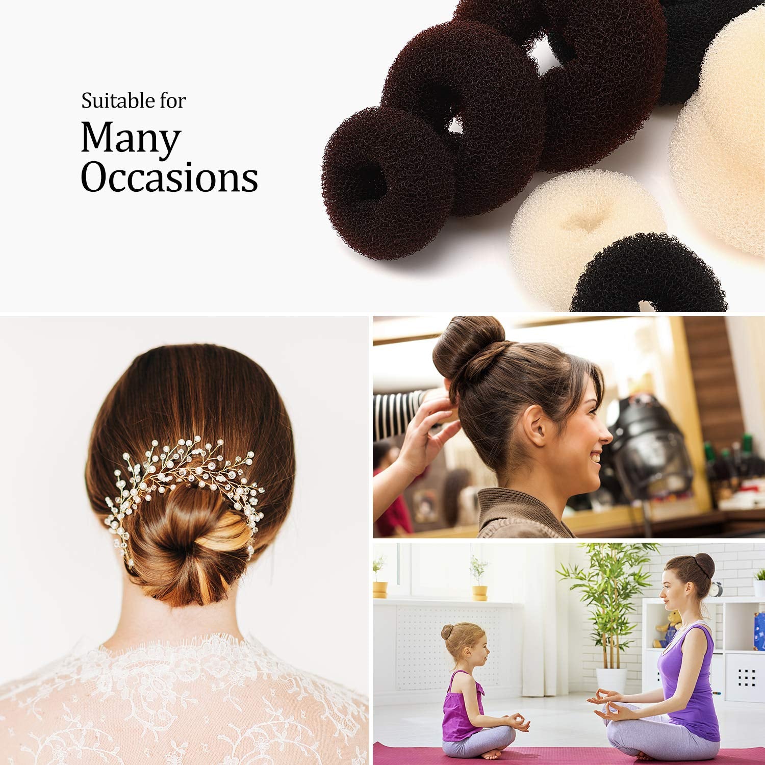 9 Pieces Doughnut Bun Ring Style Set with 12 Pieces Hair Elastic Bands Ties and 32 Pieces Bobby Pins for Women(Black, Brown, Beige)