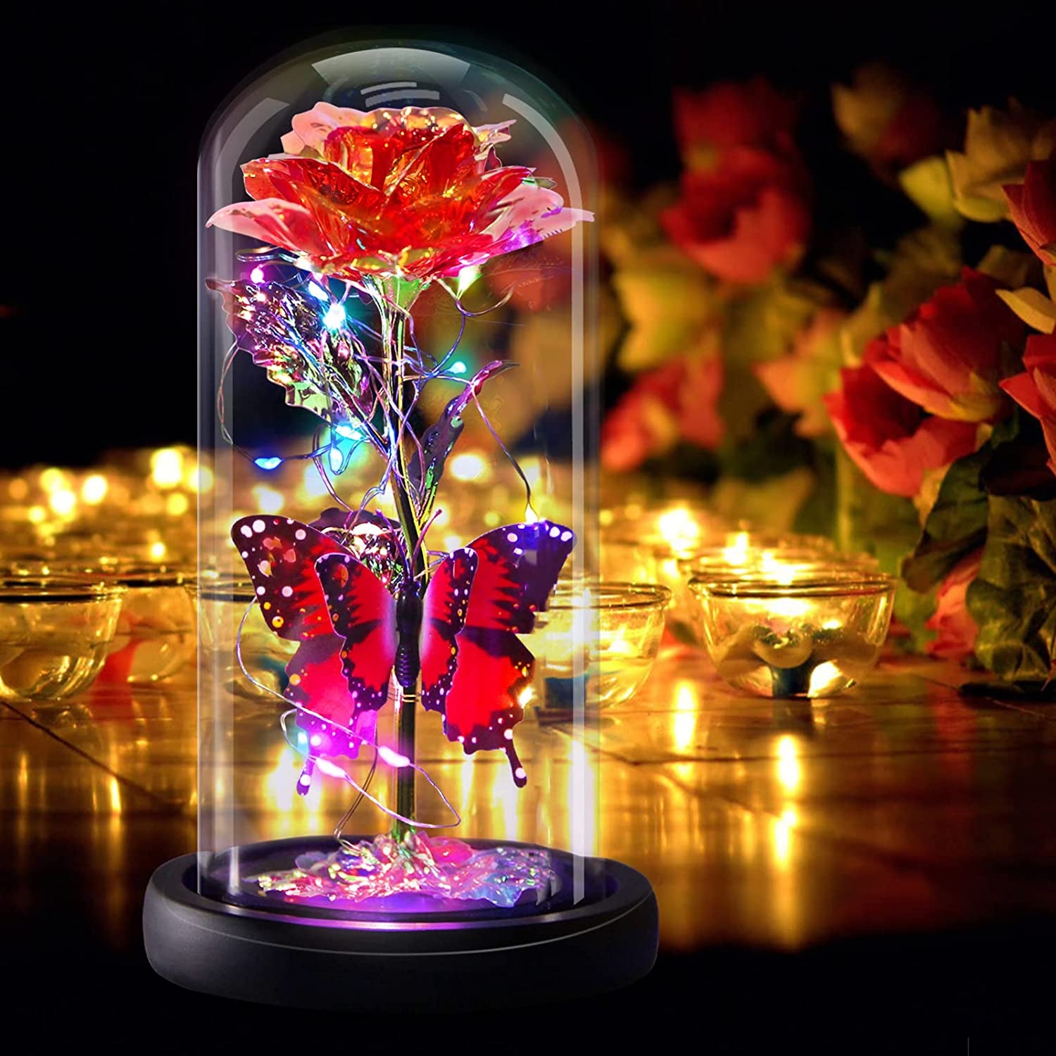  Enchanted Infinity Rose in Glass Dome,  Luxurious Gift 