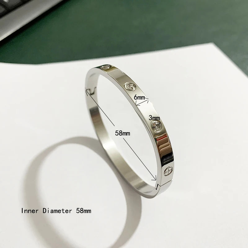 LUXURY Gold & Silver Stainless Steel Zircon Love Bangle  with Screw for Woman and Man 