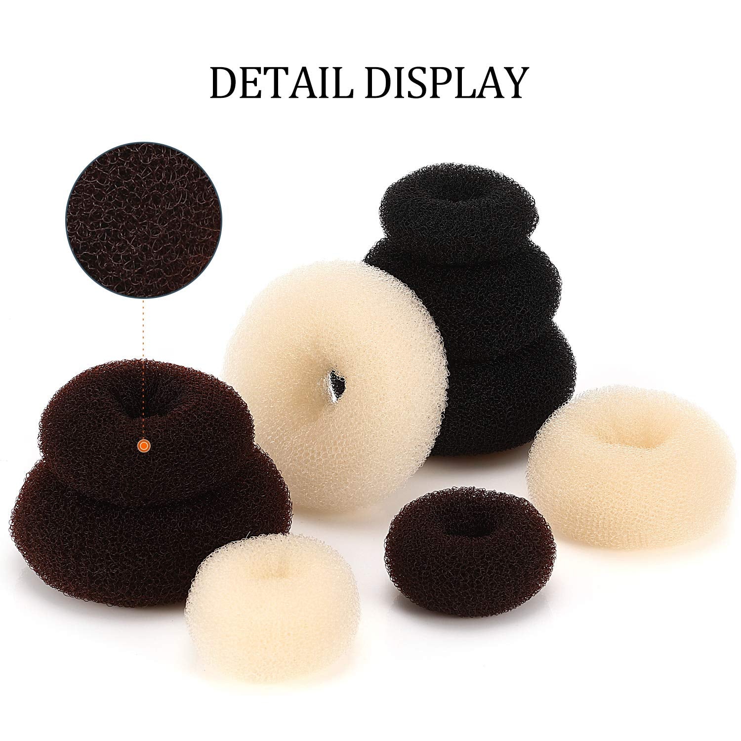 9 Pieces Doughnut Bun Ring Style Set with 12 Pieces Hair Elastic Bands Ties and 32 Pieces Bobby Pins for Women(Black, Brown, Beige)