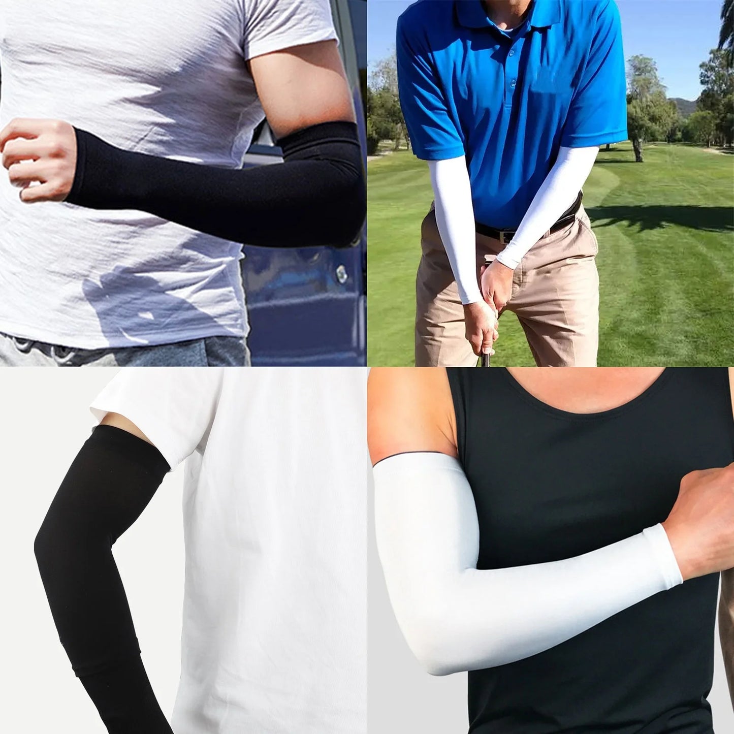 3 Pairs of Cooling Arm Sleeves, Eeekit UV Sun Protection Arm Sleeves for Men Women, Long Ice Silk Sun Protective Arm Sleeves Cover for Cycling Outdoor Sports Golf Running, 13.8Inch