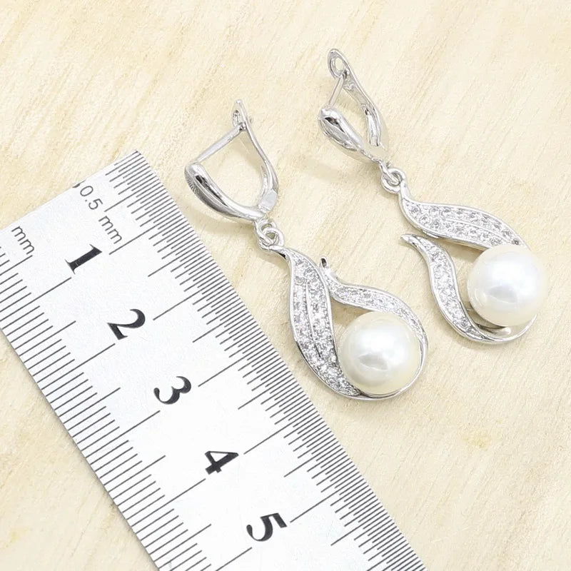 Elegant and Luxurious White Freshwater Zircon Pearl Silver 925 Jewelry Set for Women 