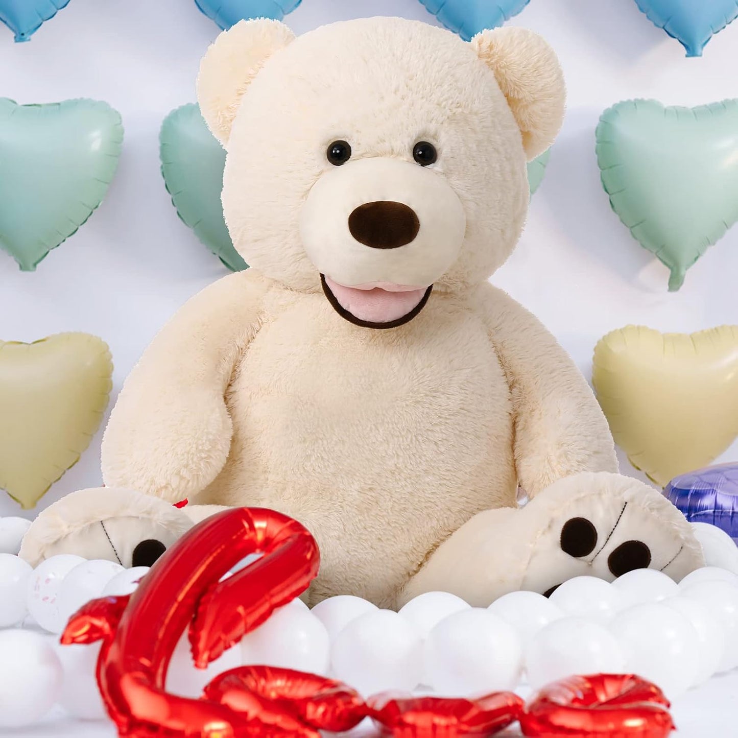 Preciousz Giant Teddy Bear, 39Inch Large Stuffed Animals with Big Footprints Plush Stuffed Bears Gifts for Kids, Beige