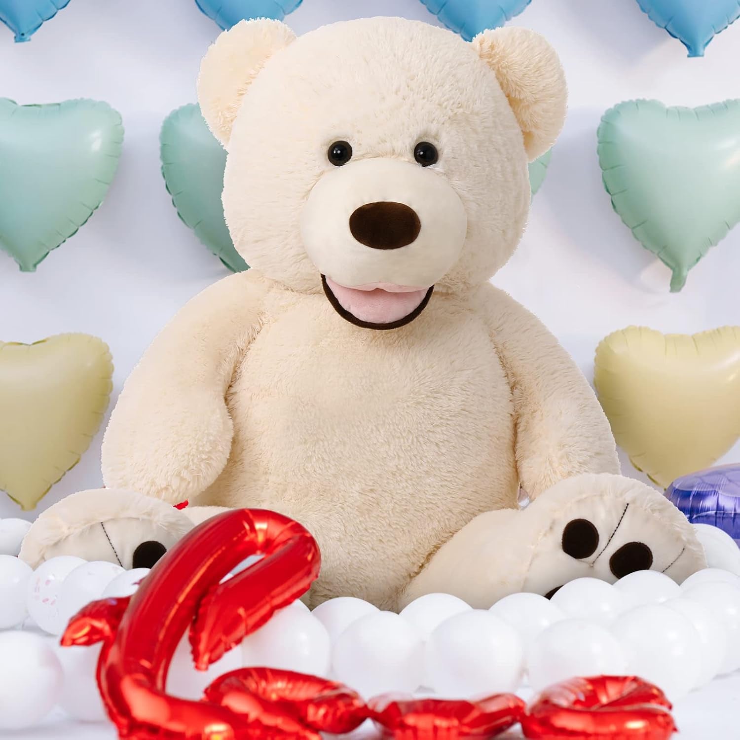 Preciousz Giant Teddy Bear, 39Inch Large Stuffed Animals with Big Footprints Plush Stuffed Bears Gifts for Kids, Beige