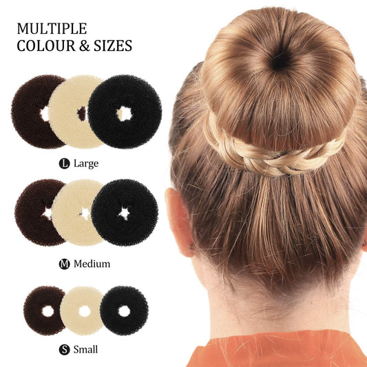 9 Pieces Doughnut Bun Ring Style Set with 12 Pieces Hair Elastic Bands Ties and 32 Pieces Bobby Pins for Women(Black, Brown, Beige)